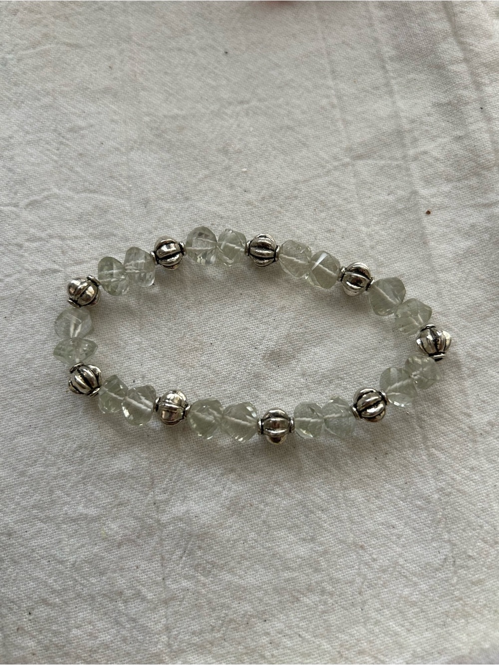 Green Amethyst Stretch Bracelet with Silver Accent Beads